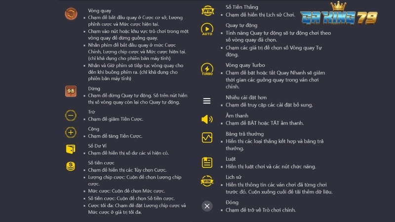 Các nút chức năng Nổ Hũ Quyết Chiến