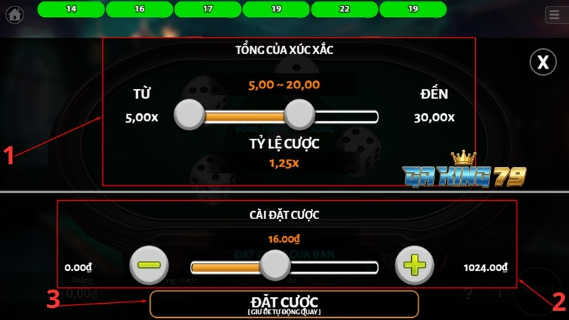 Chọn mức cược và dự đoán tổng điểm