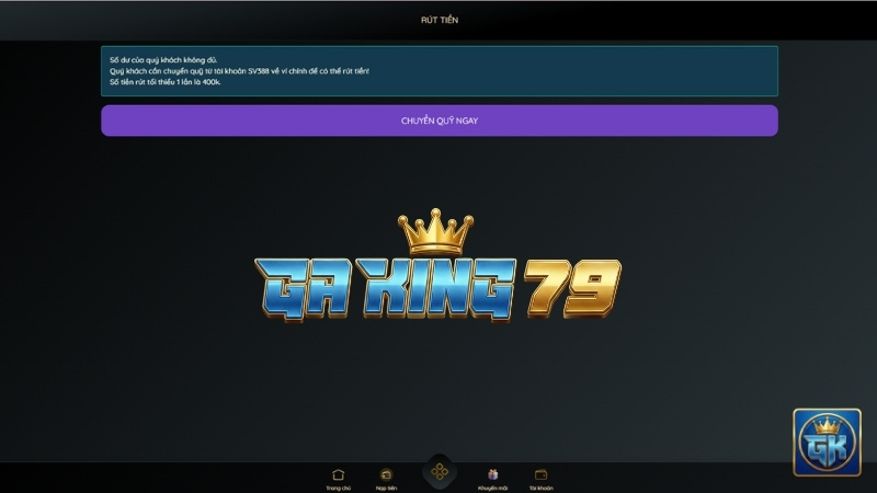 Chuyển tiền từ ví phụ về ví chính GAKING79