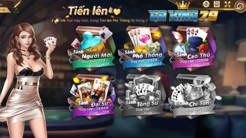 Giao diện bàn chơi Tiến Lên Miền Nam Online hiện đại tại GAKING79.