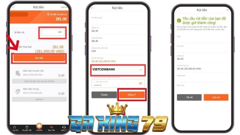 Nhập thông tin rút tiền GAKING79 chính xác