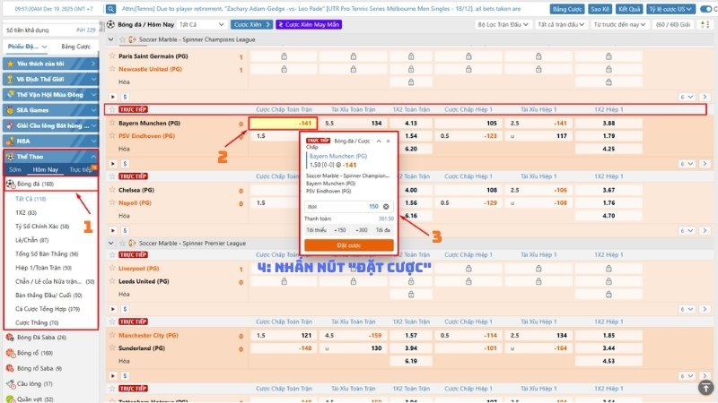 Quy trình đặt cược từng bước